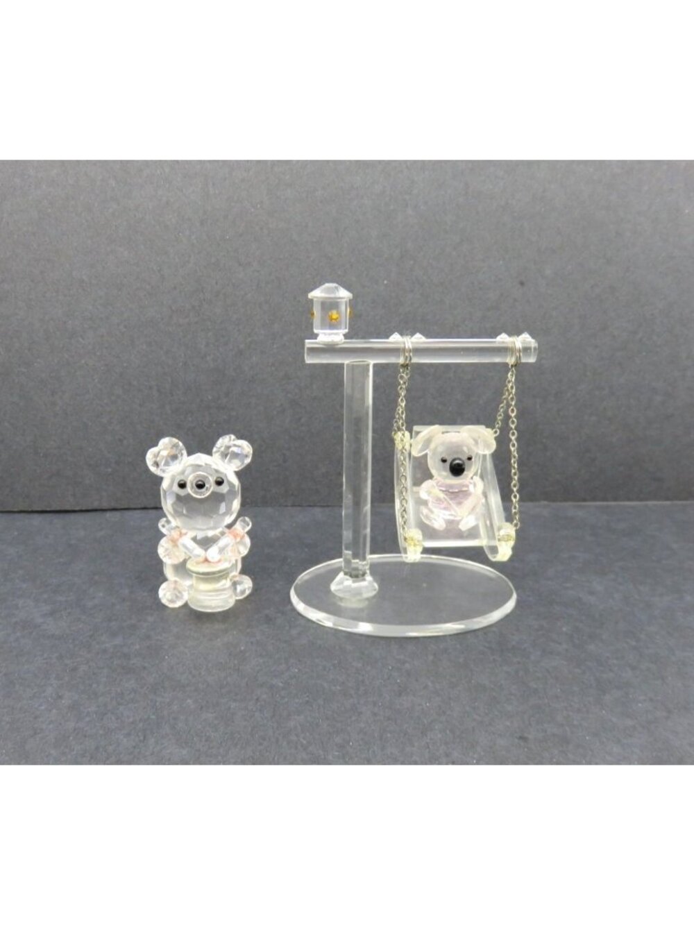 Vintage Glass Bear and Koala Figurine Set with Playground Swing & Drum